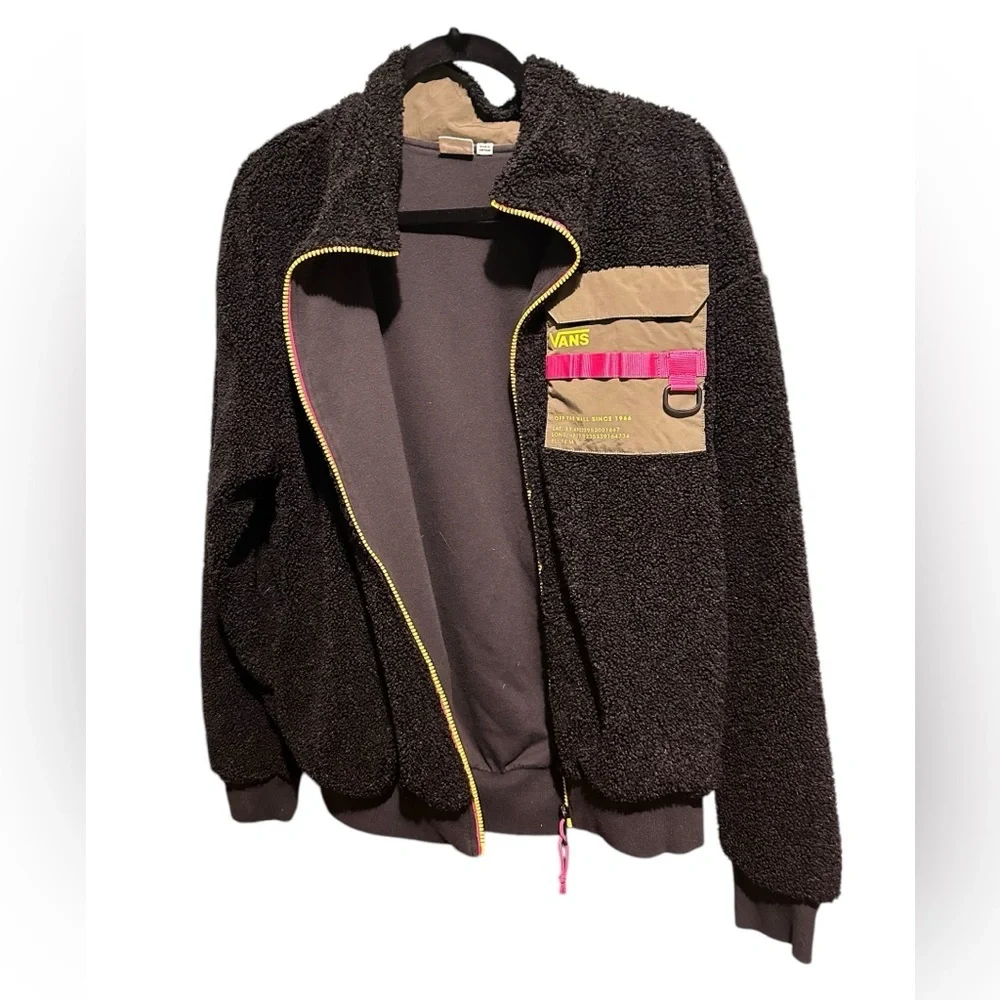 Vans Black Fleece Jacket with Pink and Yellow Accents